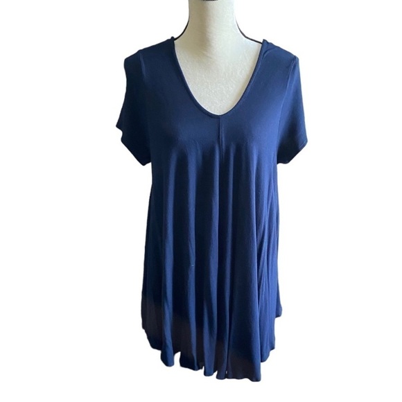 NWOT-PAULINA PLUS-NAVY BLUE TRAPEZE TOP-SIZE 1X - Picture 1 of 7